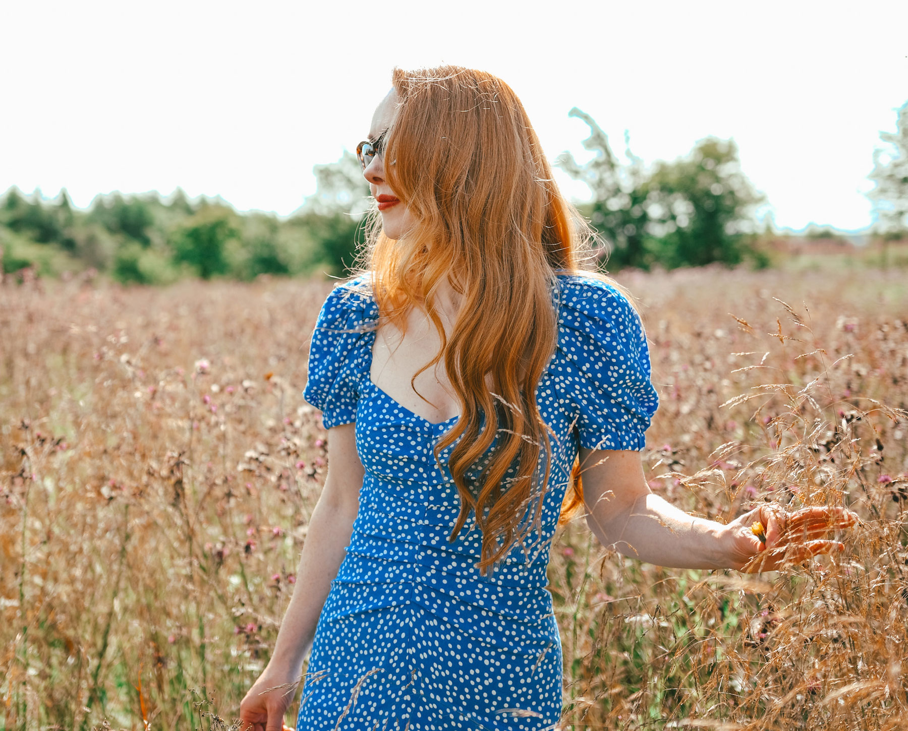 redhead in corn field