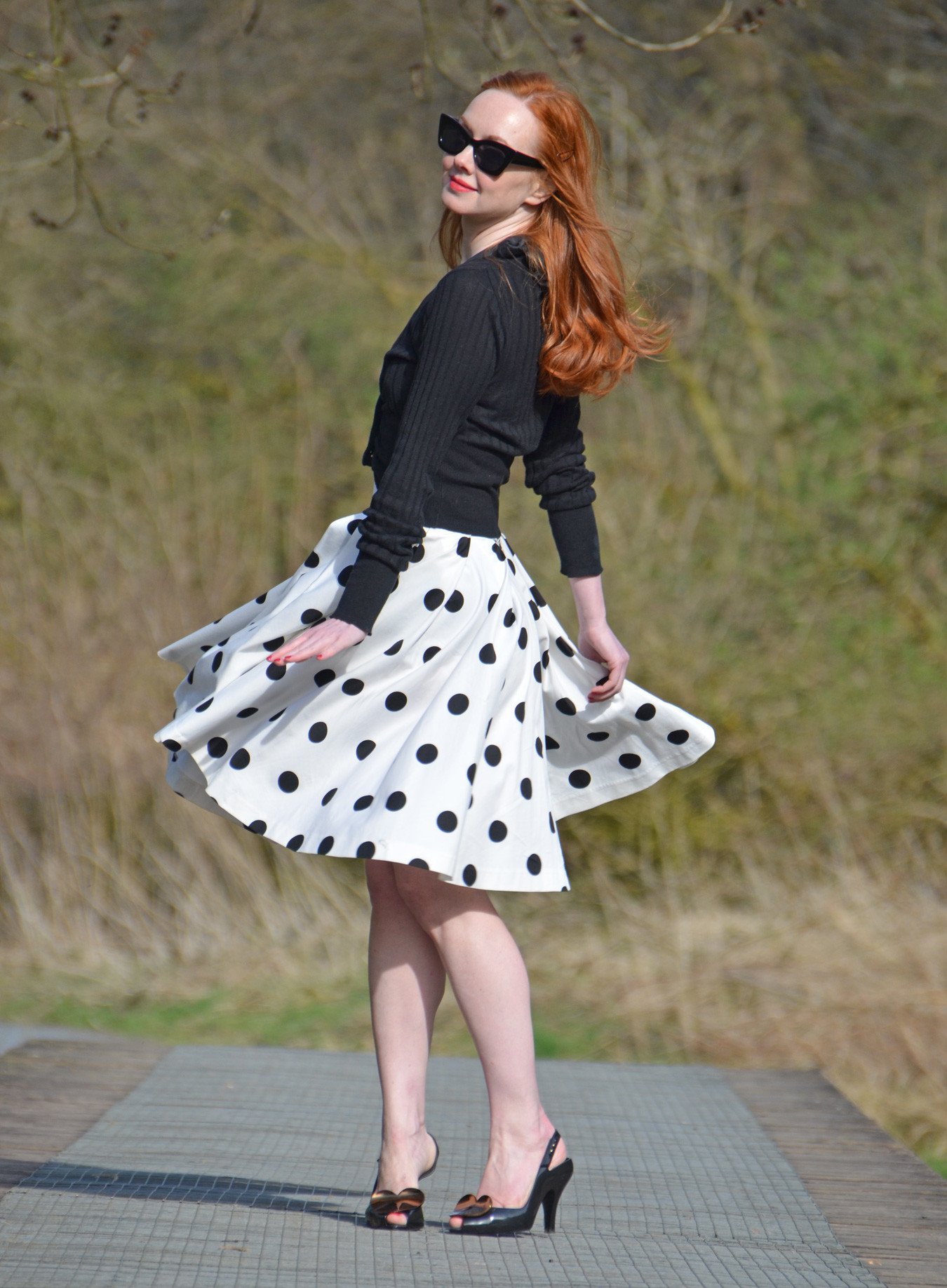 polka dot skirt and VIvienne Westwood shoes