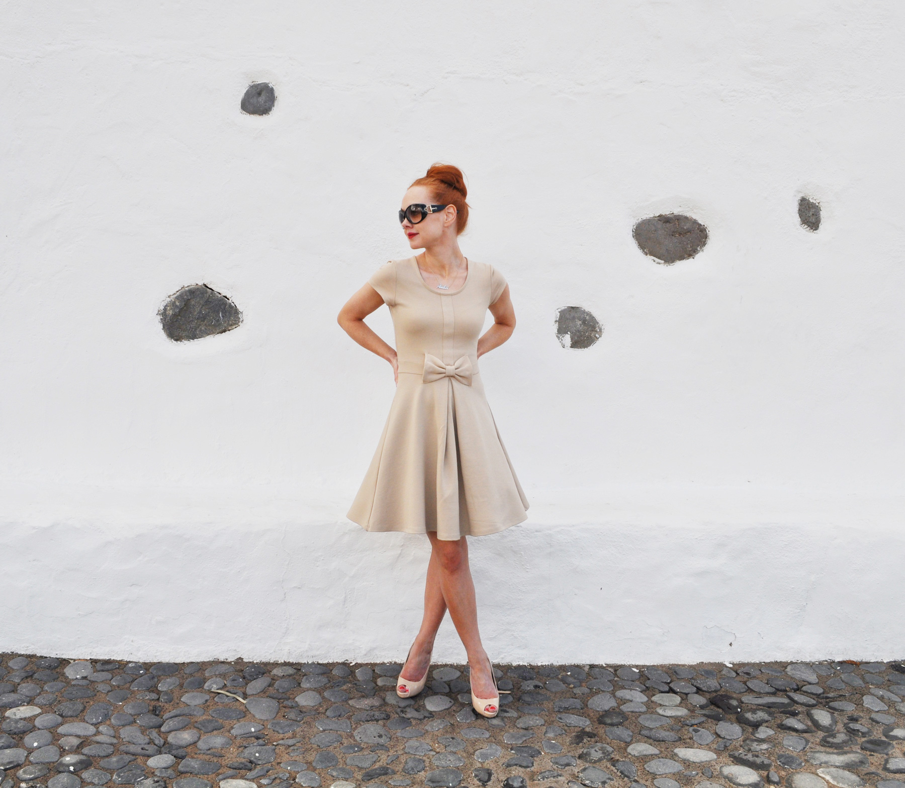 Zara beige bow dress