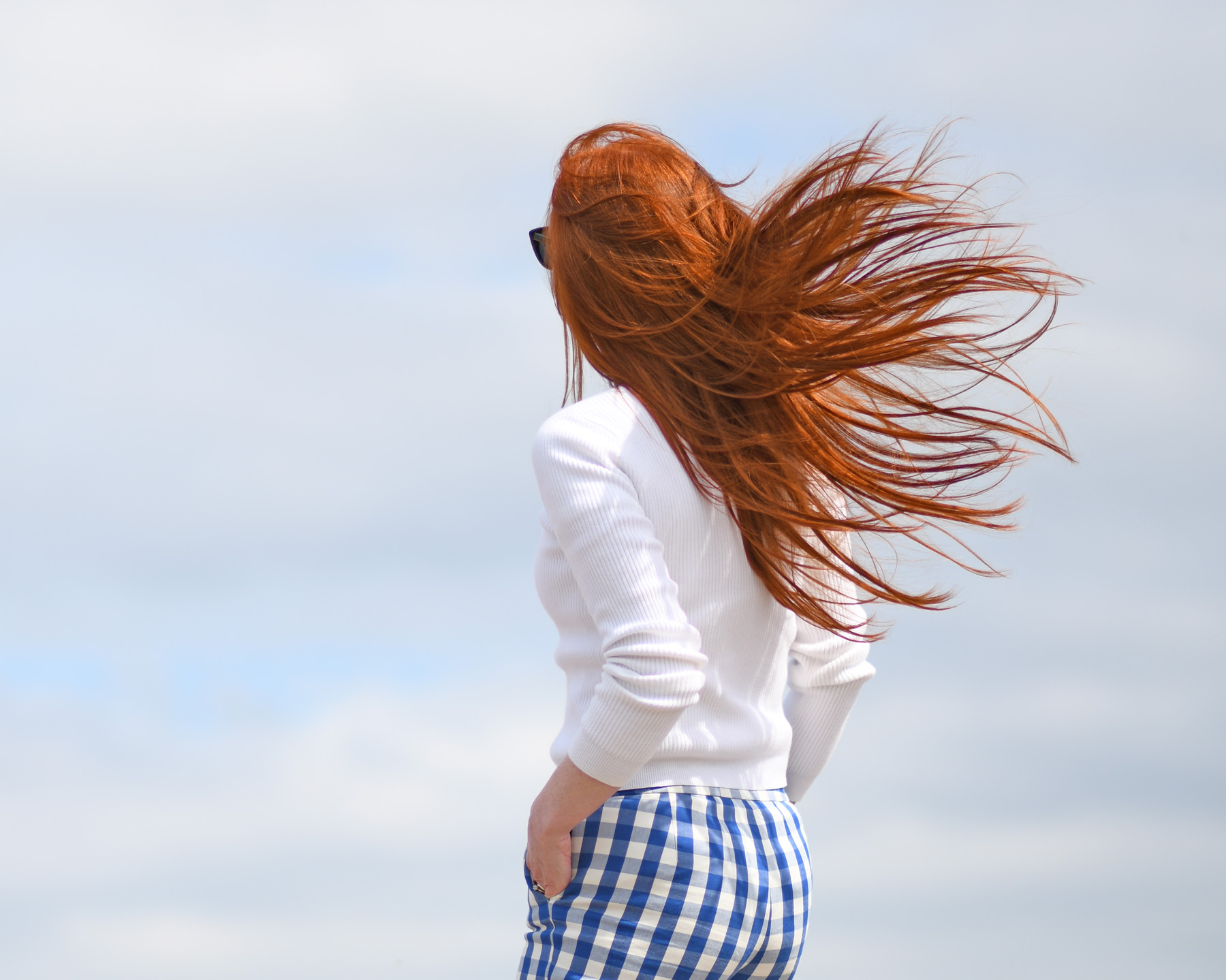 red hair blowing in the wind
