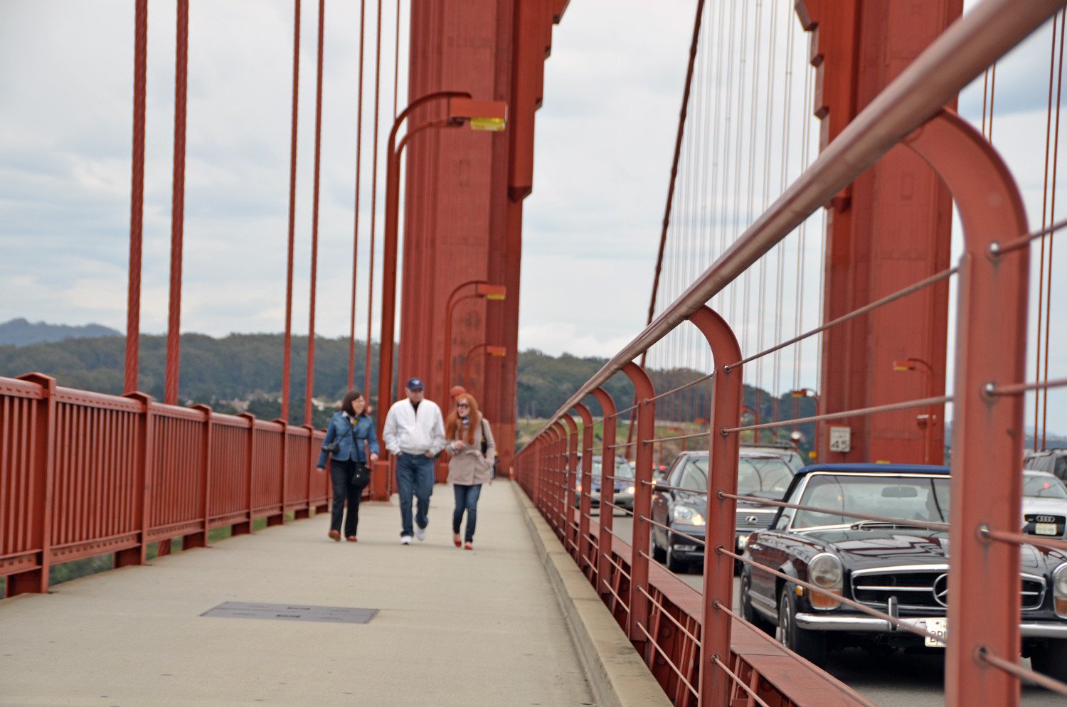Walking across the Golden Gate Bridge, San Francisco