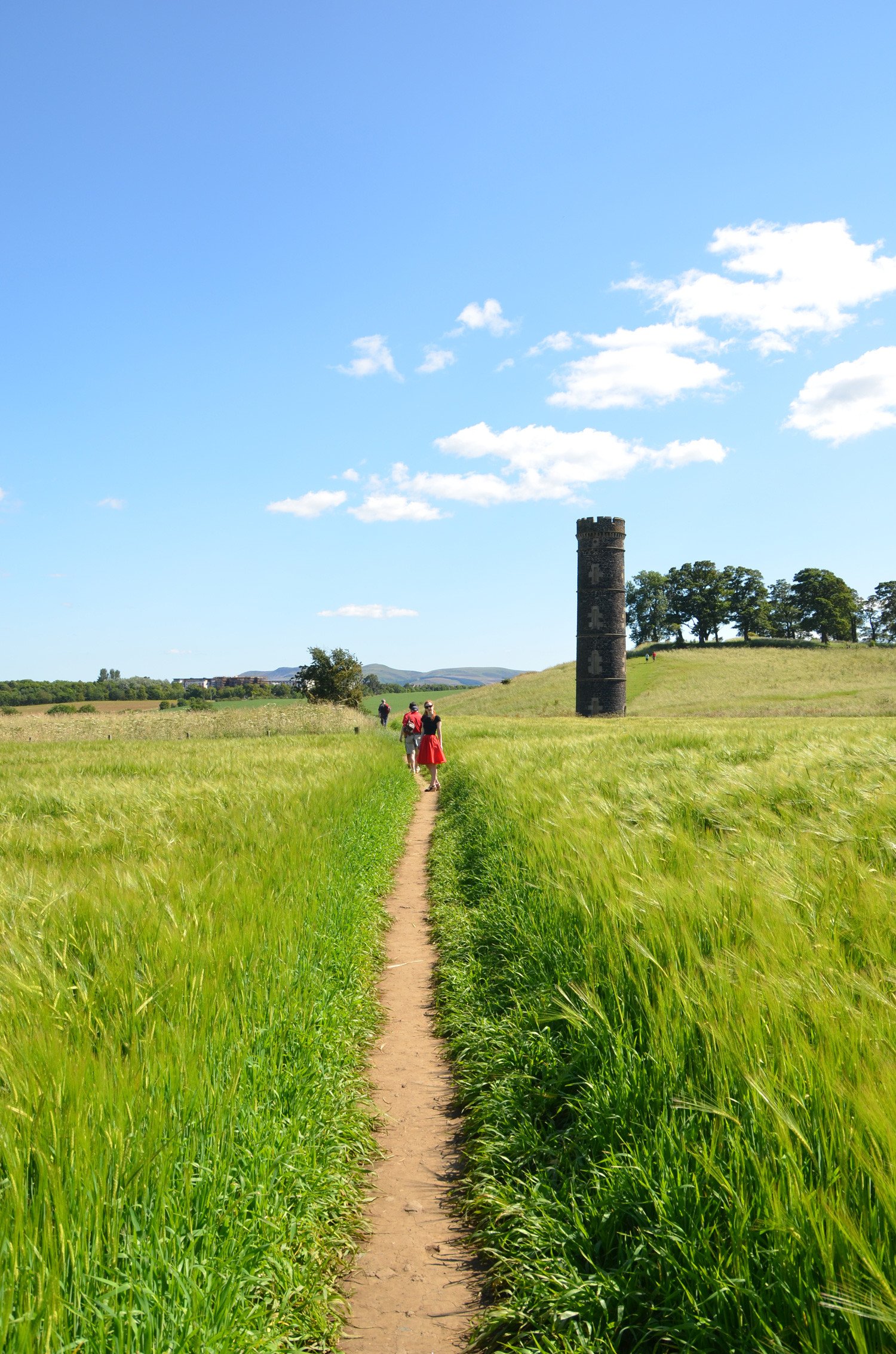 Walking through the fields towards Cammo Tower, Edinburgh
