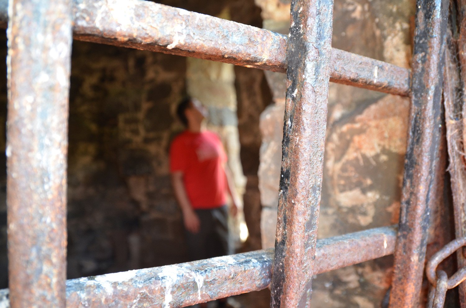 rusted iron bars at Cammo Tower