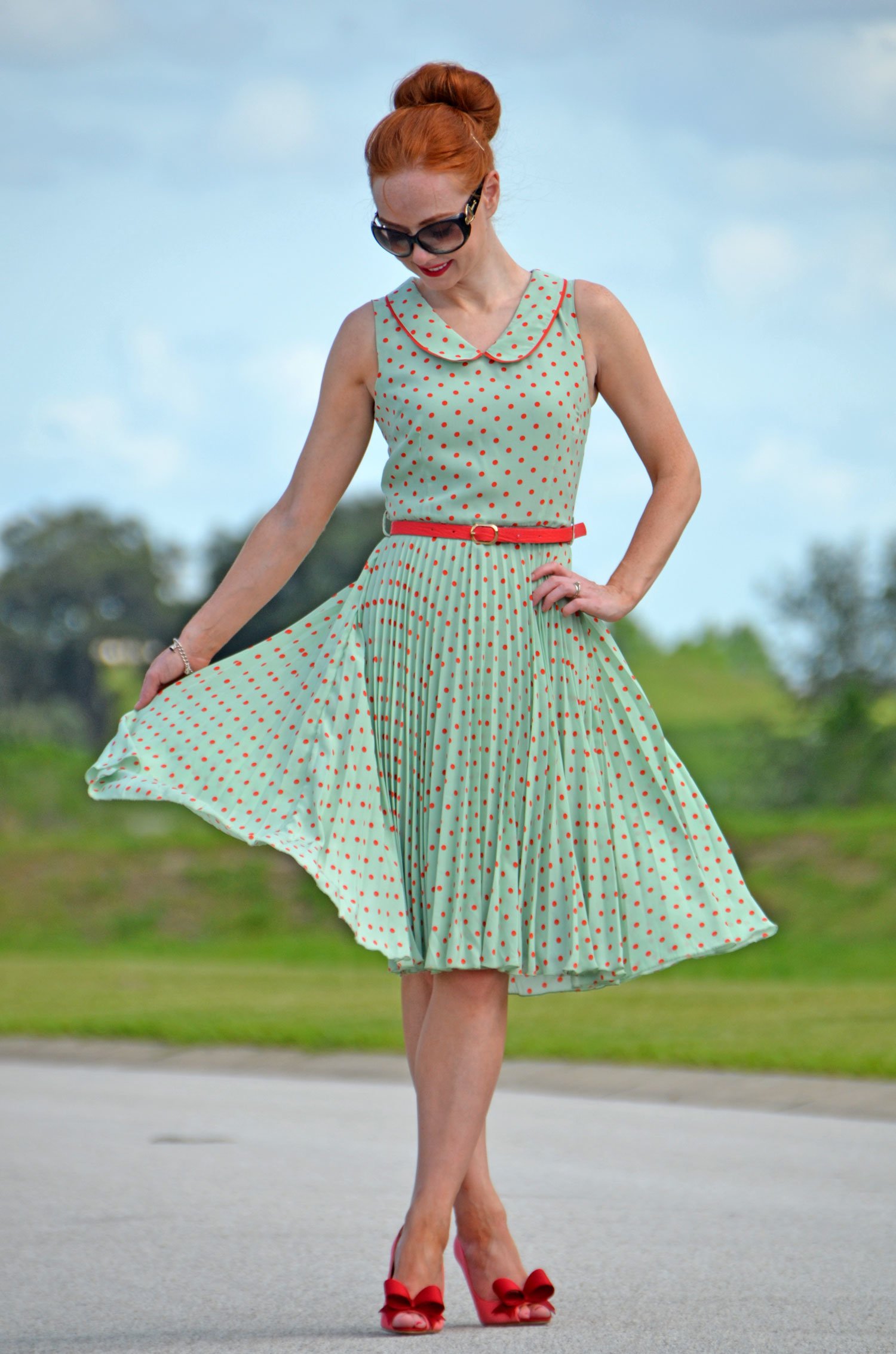 Louche Leigh mint green polka dot dress
