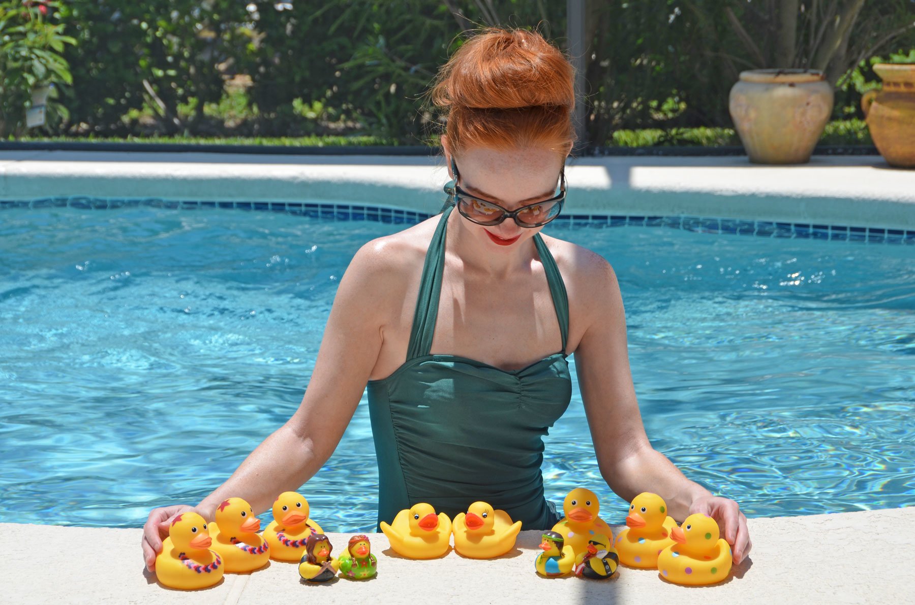 rubber ducks by the pool