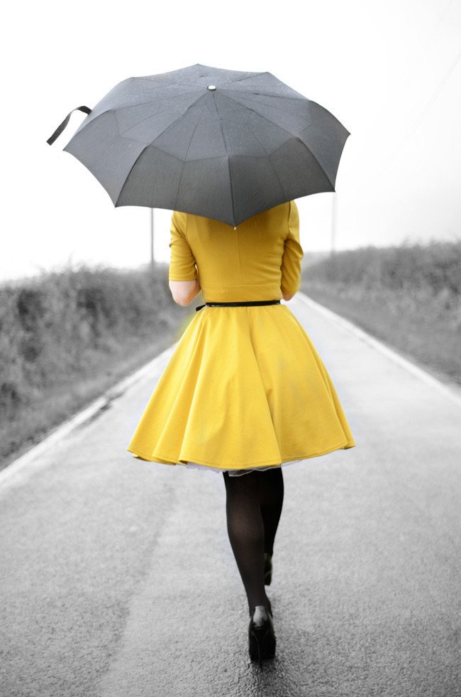 yellow dress and umbrella
