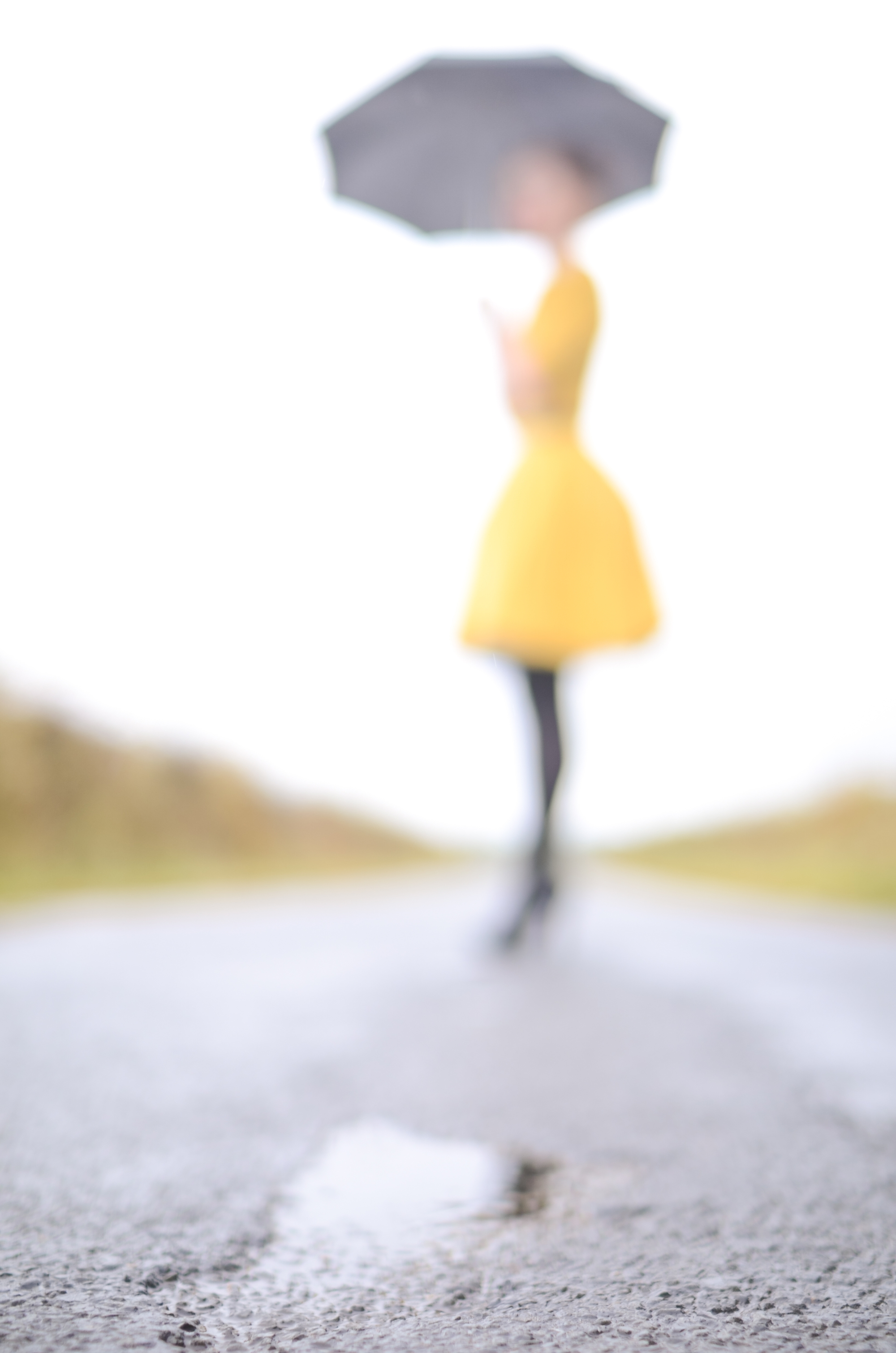 yellow dress in the rain