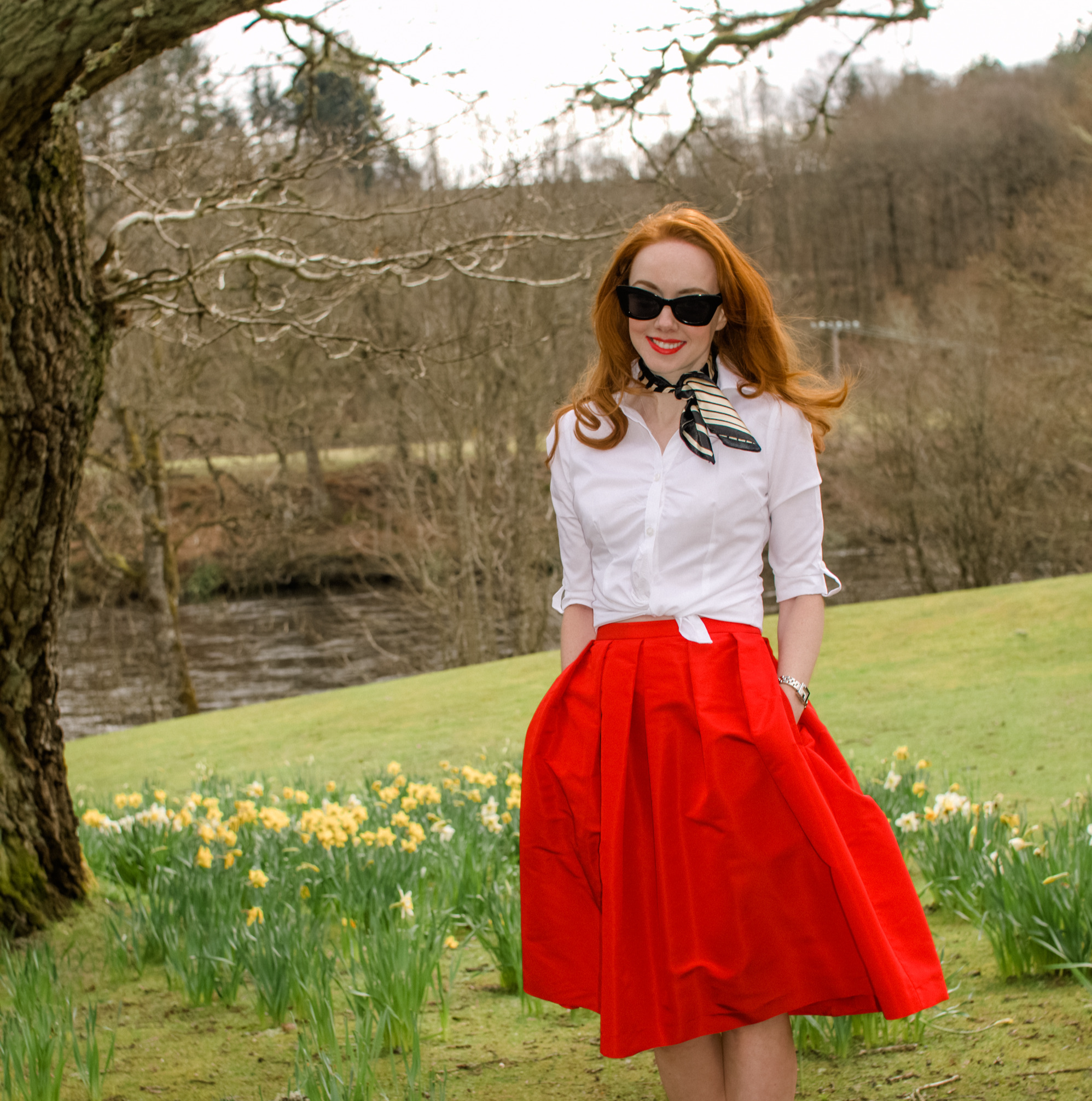 red Tibi skirt outfit
