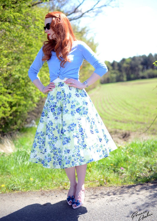 lemon and blue floral skirt