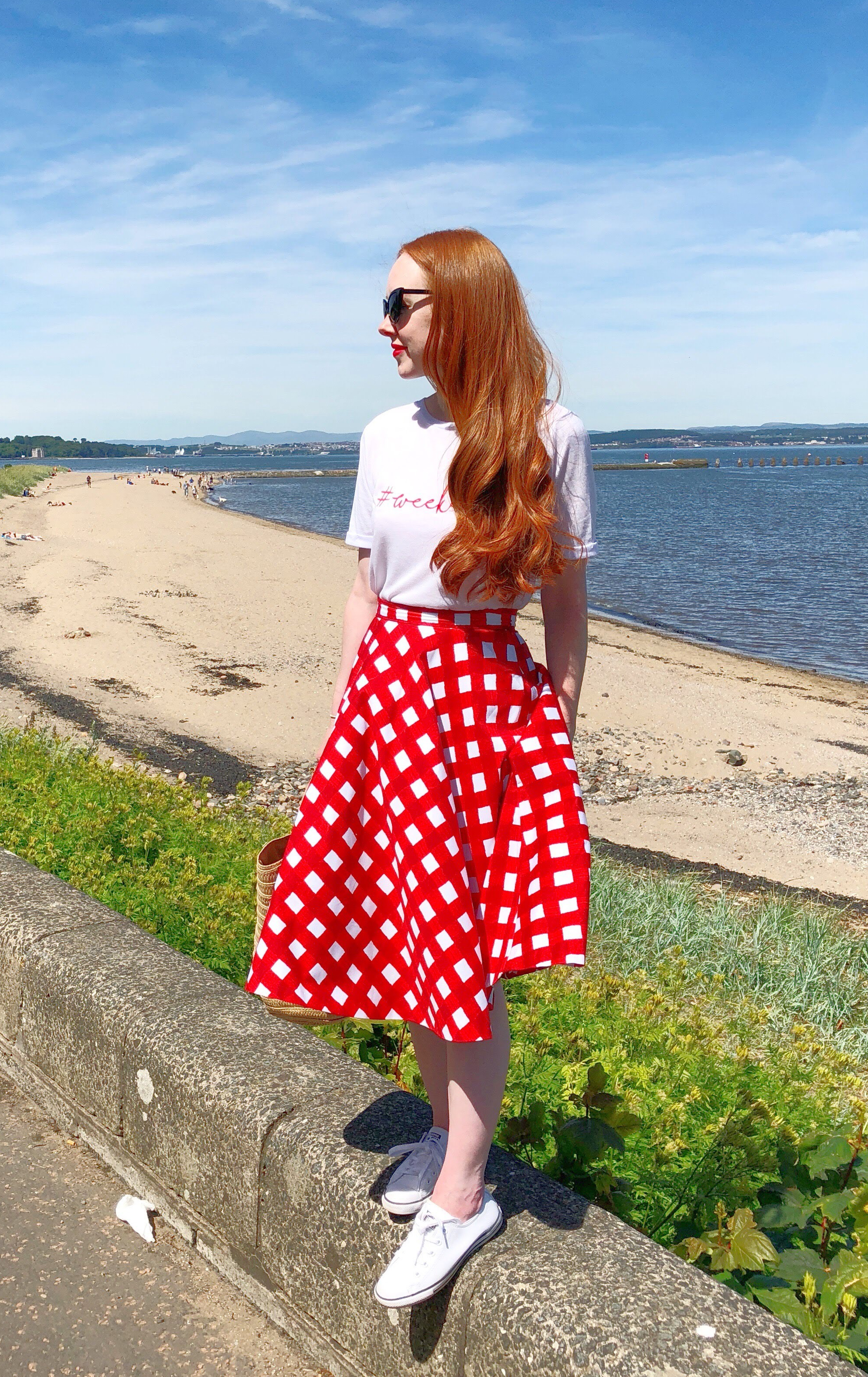 red gingham skirt with Converse