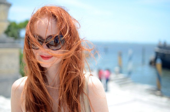 red hair in the wind
