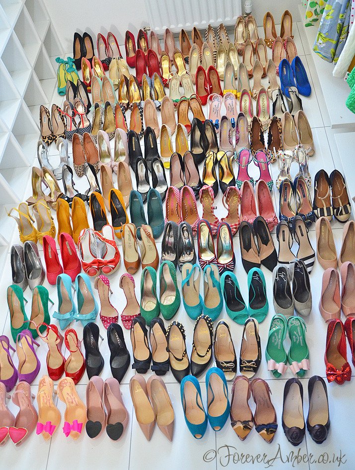 shoe collection, laid out on floor