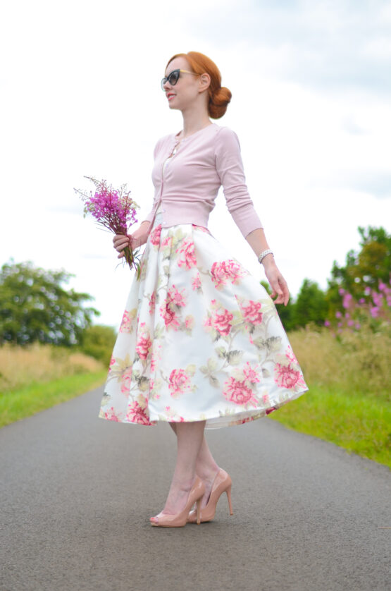 Full midi skirt: Blooming Rose floral print full midi skirt