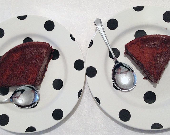 cake on polka dot plates
