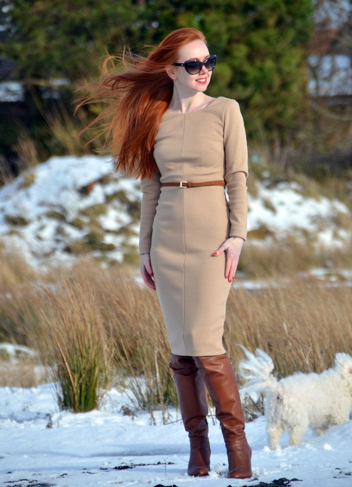 camel dress with tan boots