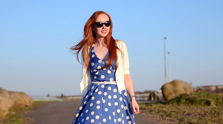 Boden blue and white polka dot dress