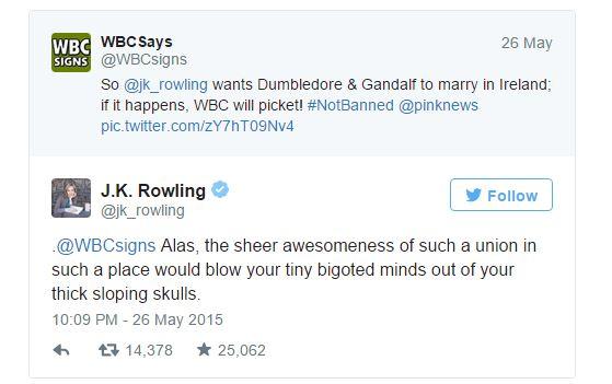 JK Rowling takes down WBC on Twitter