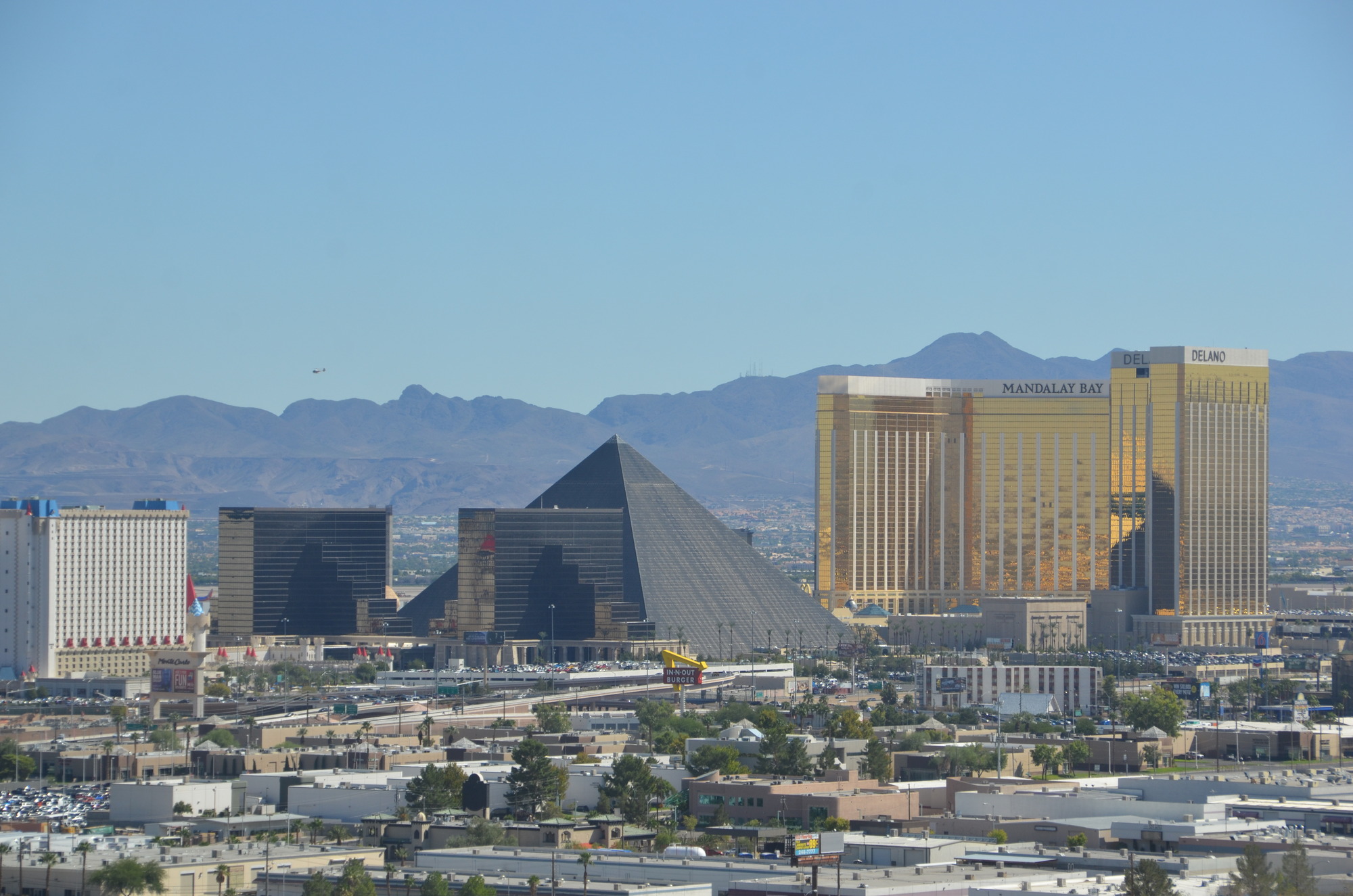 Las Vegas skyline featuring the Luxor and Mandalay Bay