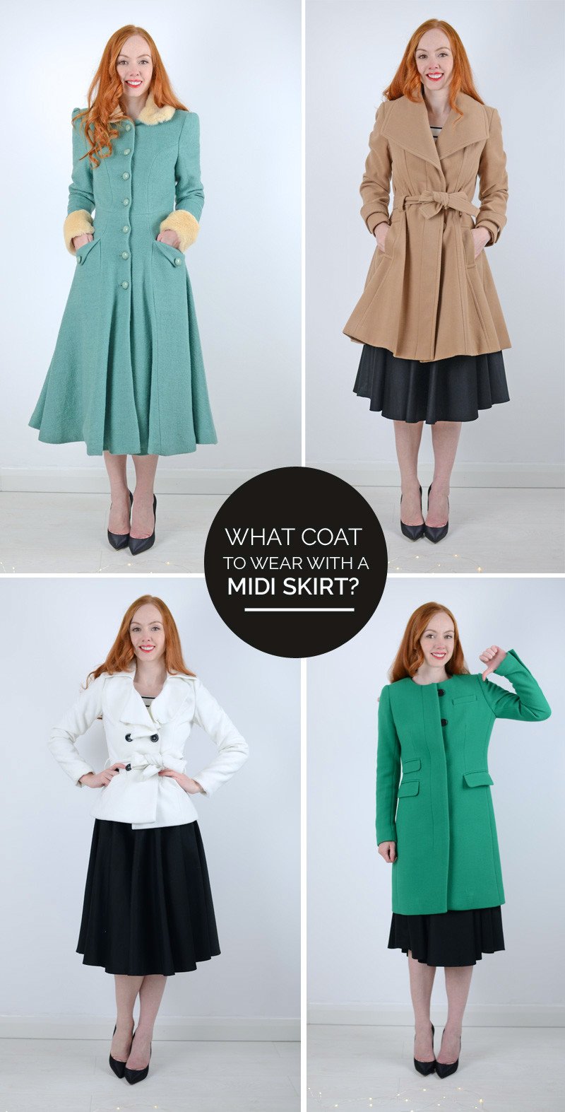 what coat to wear with a midi skirt?
