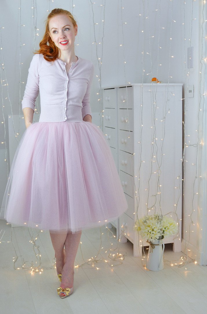 pink tulle ballerina skirt and cropped cardigan