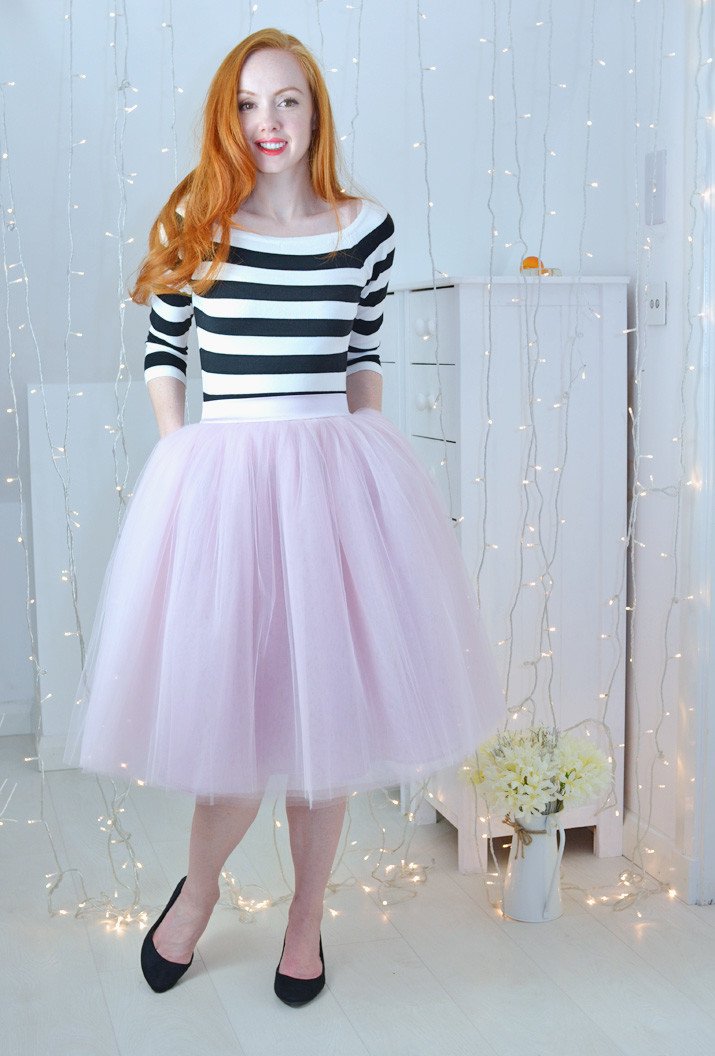 pink tulle ballerina skirt with stripe top and flats