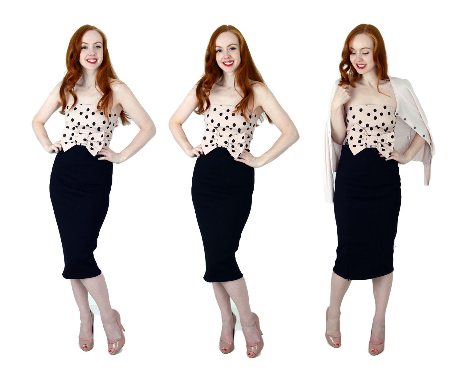 black pencil skirt and strapless top
