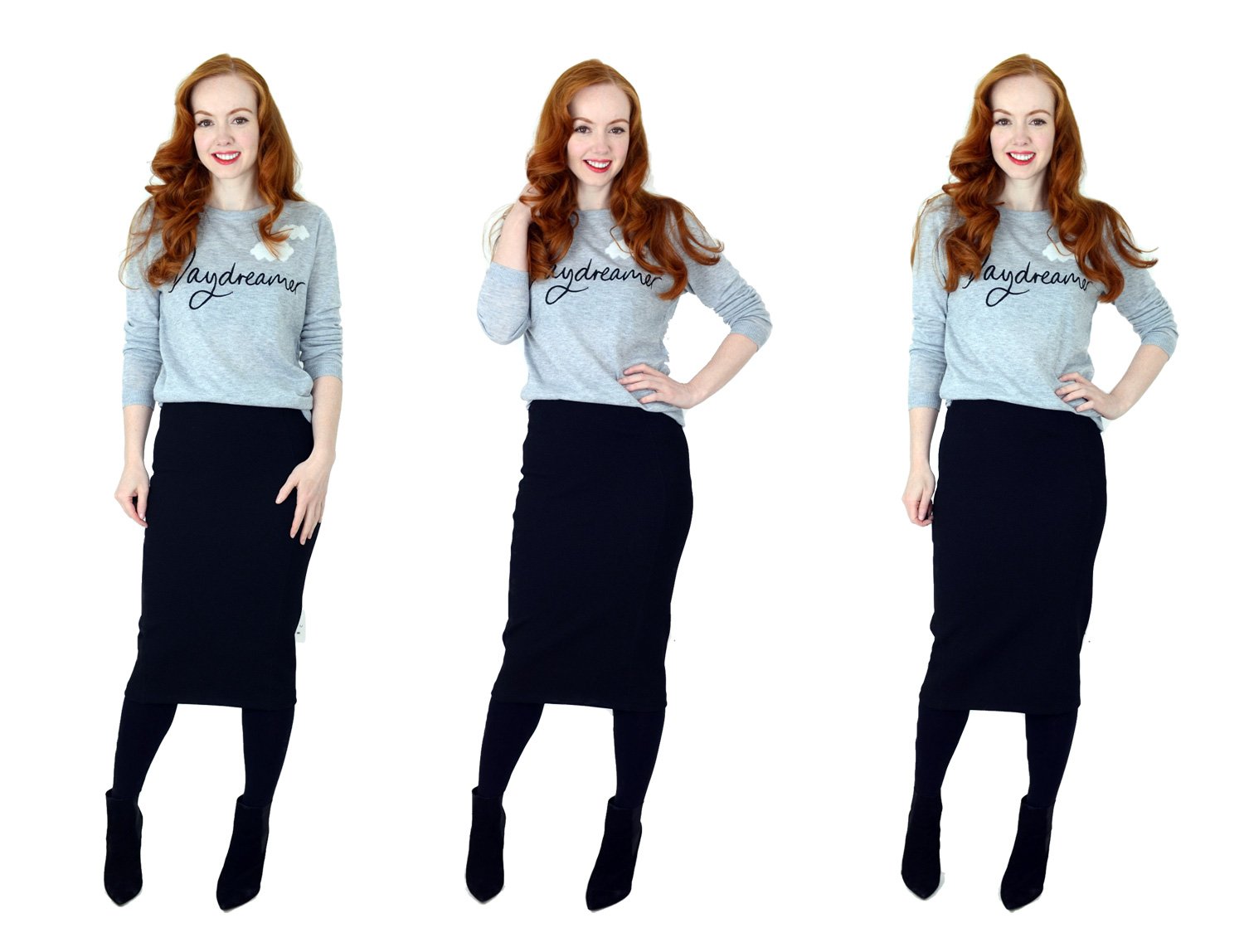 pencil skirt with slogan sweater
