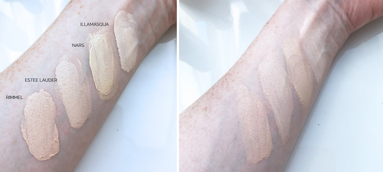 foundation for pale skin - comparison swatches