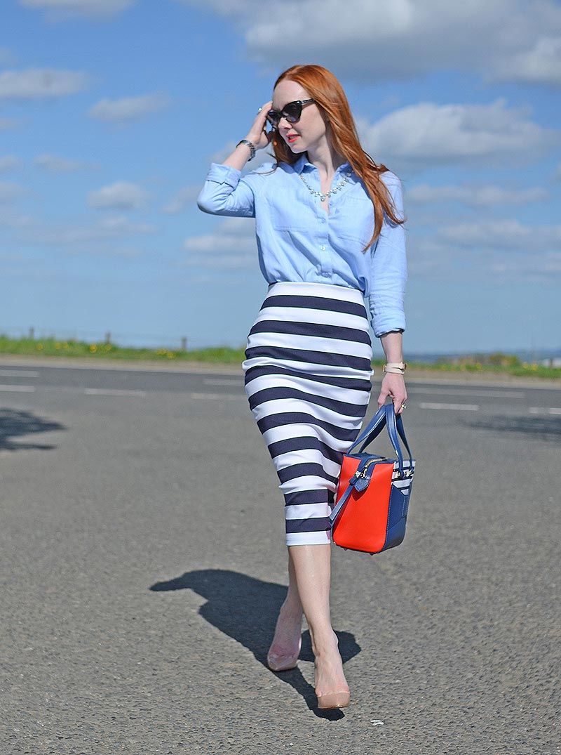 chambray shirt with stripe skirt