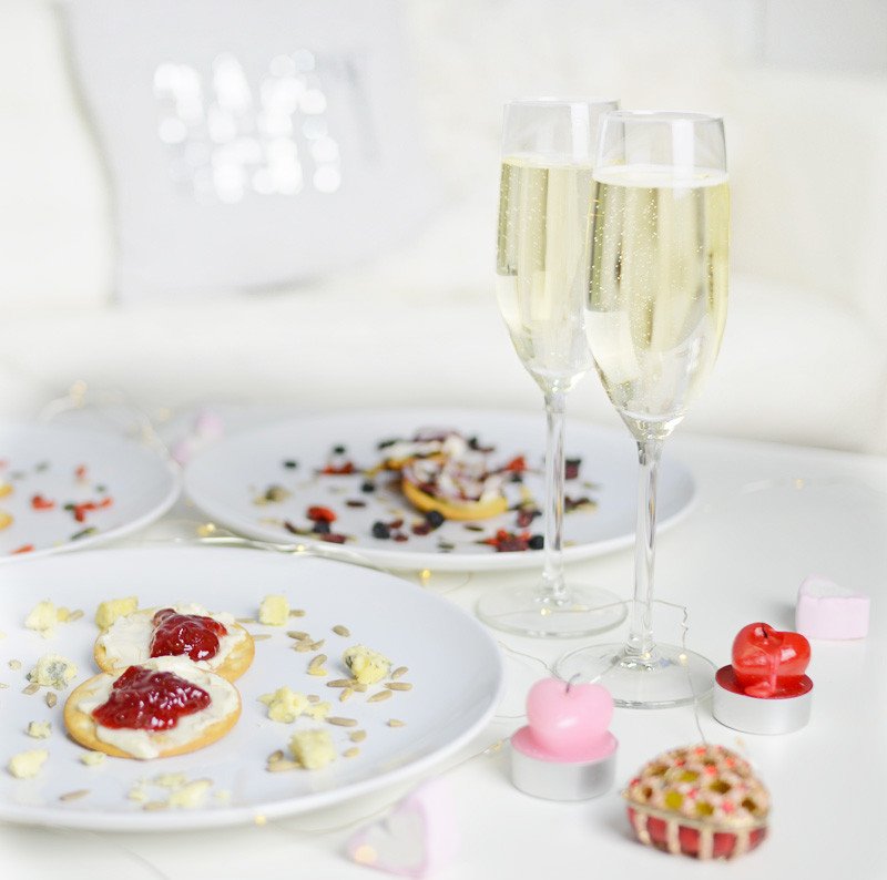 Valentine's Day champagne and snacks
