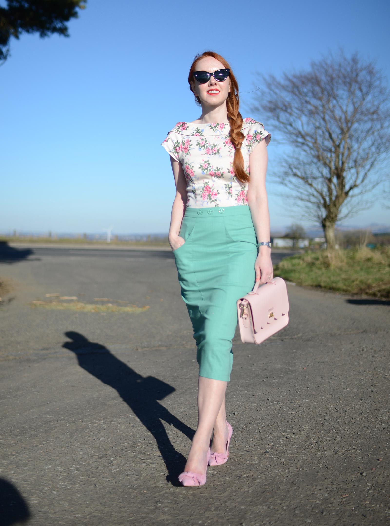 OUTFIT | Pin-Up Inspired Green Pencil Skirt and Floral Top ⋆ By Forever  Amber