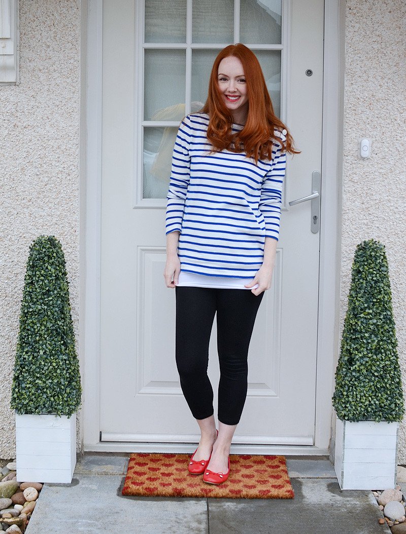 maternity outfits: H&M mama maternity leggings and stripe boatneck top