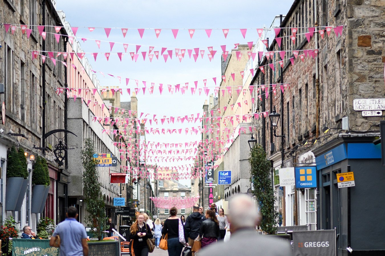 pink flags in Rose Street, Edinburgh