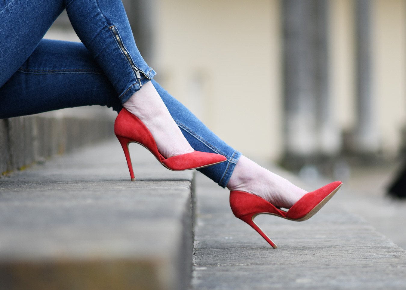 bright red stiletto heeled shoes