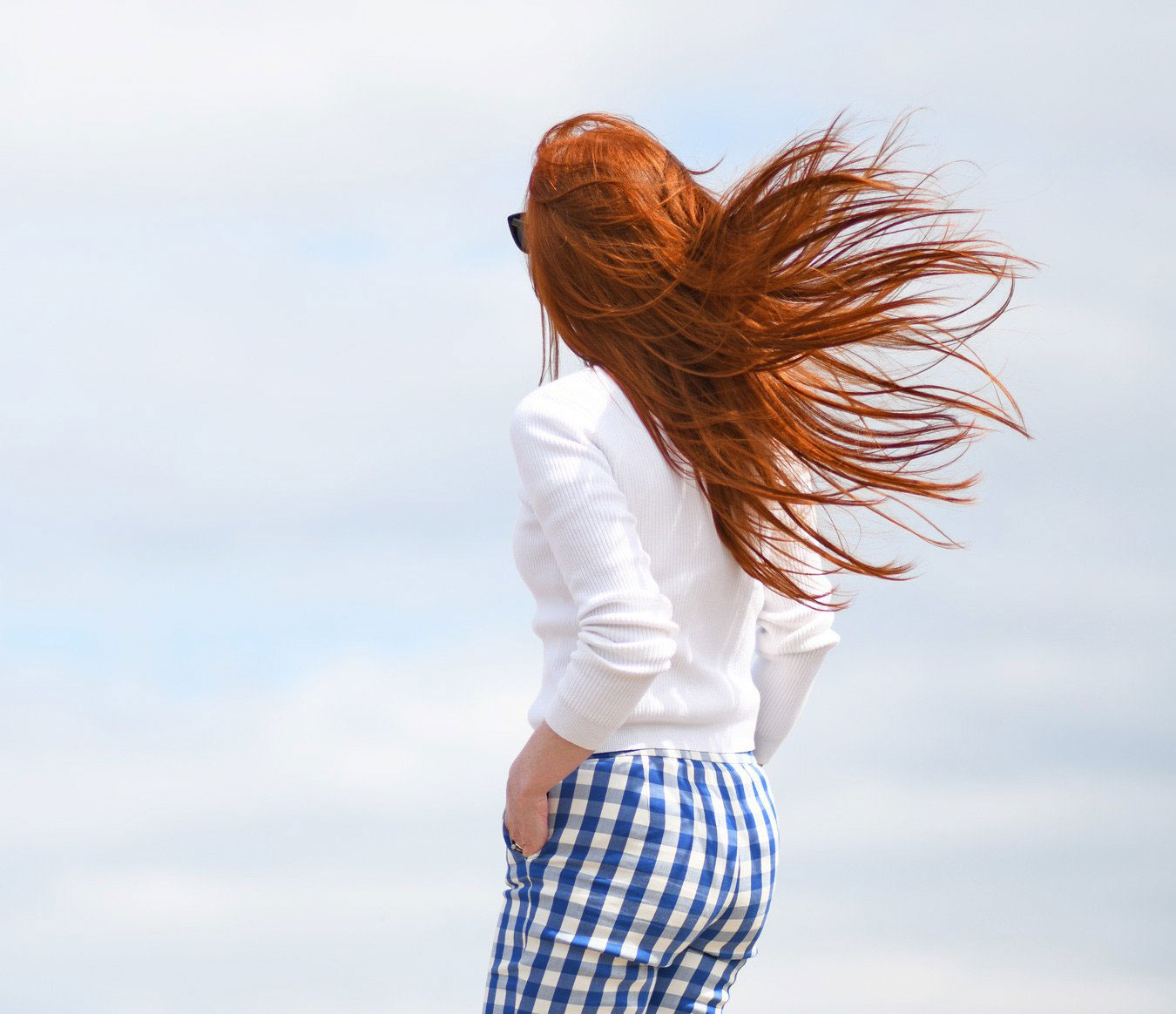 red hair in the wind