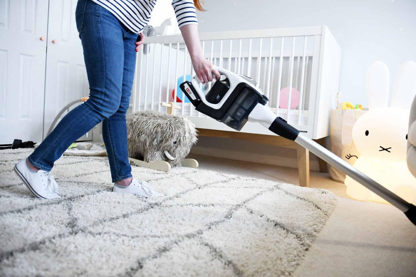 cleaning the nursery with the Bosch Unlimited vacuum cleaner