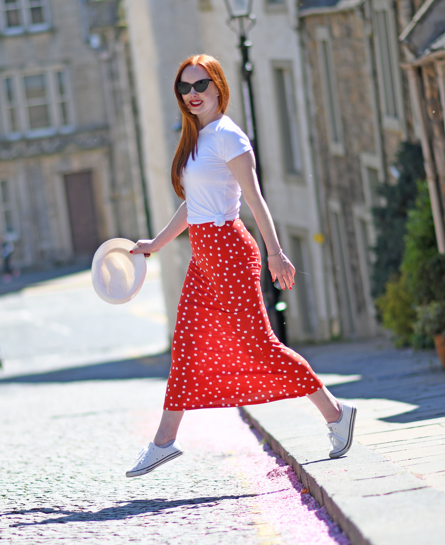 red skirt outfit for summer