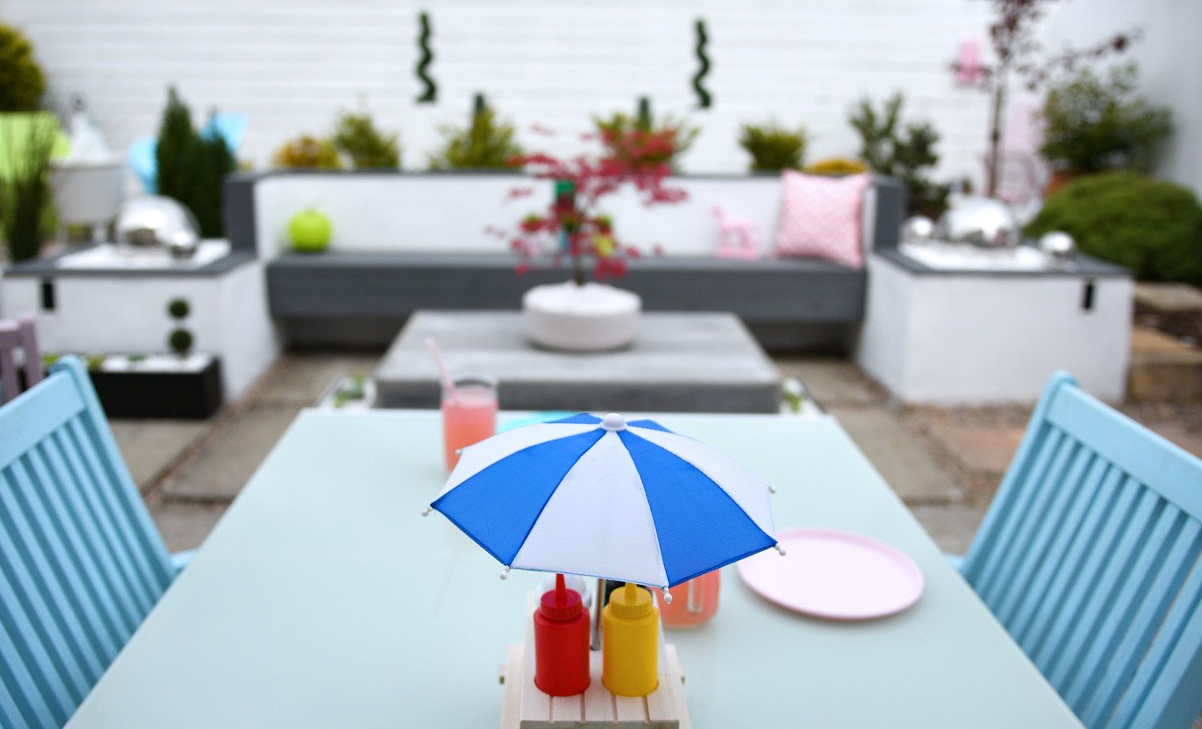 garden table with umbrella detail