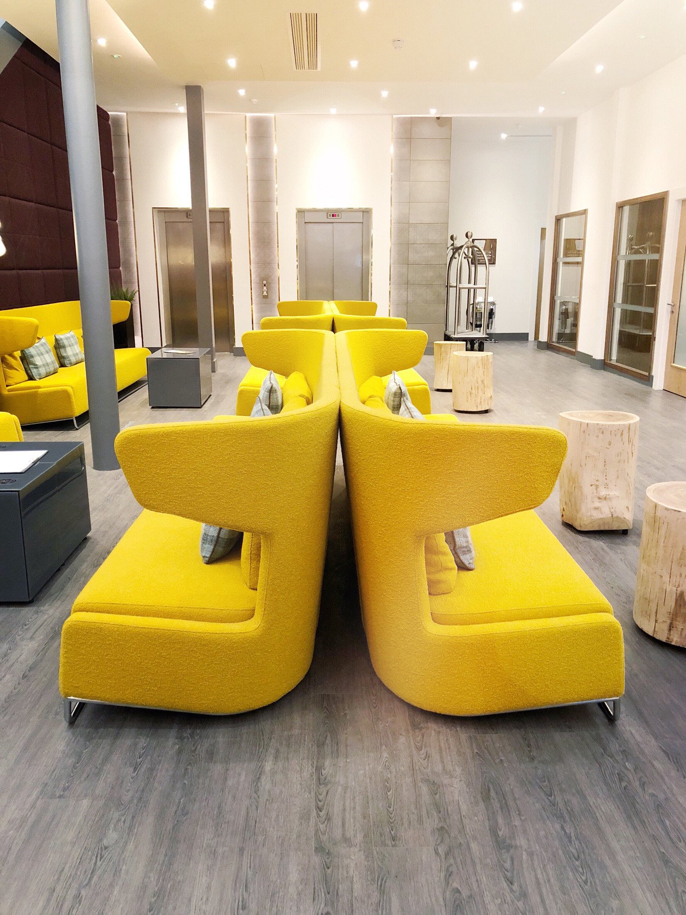 yellow sofas at The Sandman Signature Hotel, Aberdeen