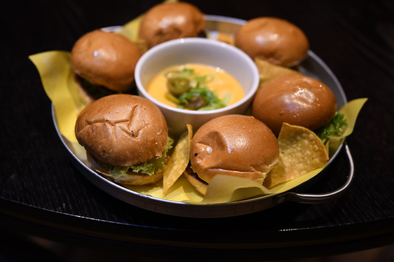 beef sliders with cheese dip at Revolution, Glasgow