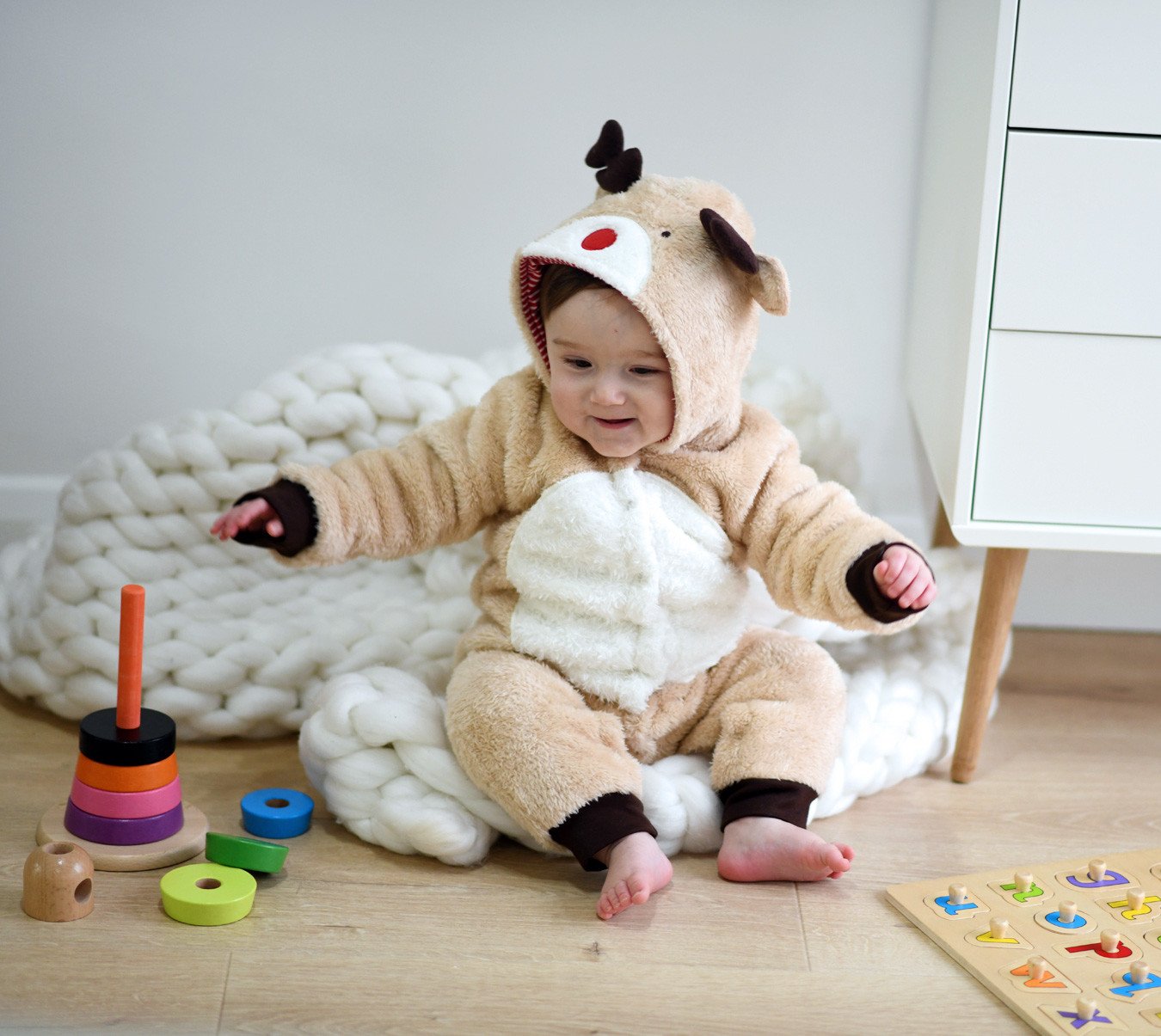 cute baby in Reindeer onesie