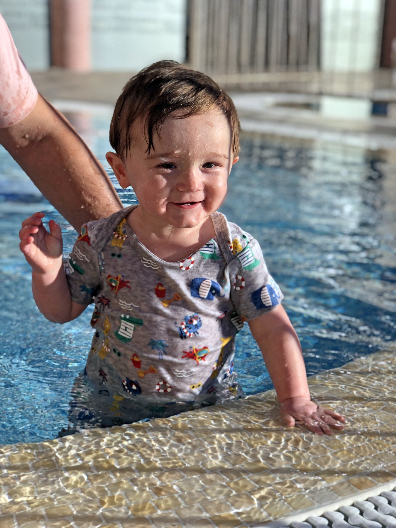 baby Max in the swimming pool in Tenerife
