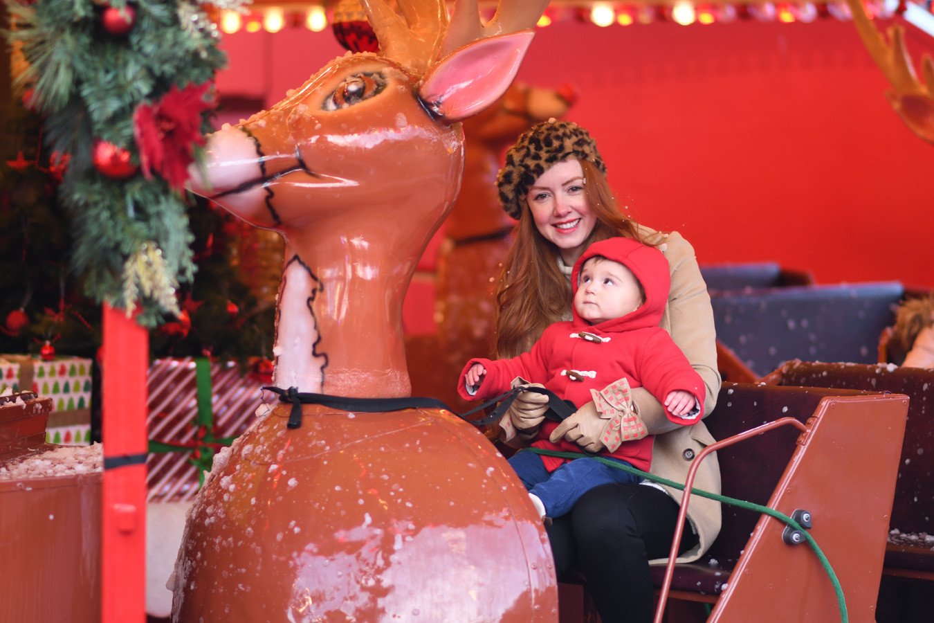On the reindeer ride at Edinburgh Christmas market