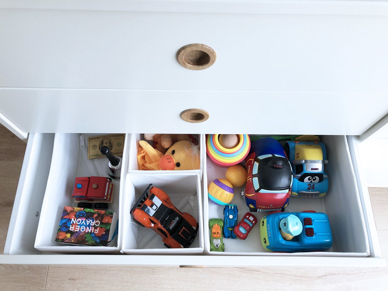 toy storage using the IKEA Skubb box
