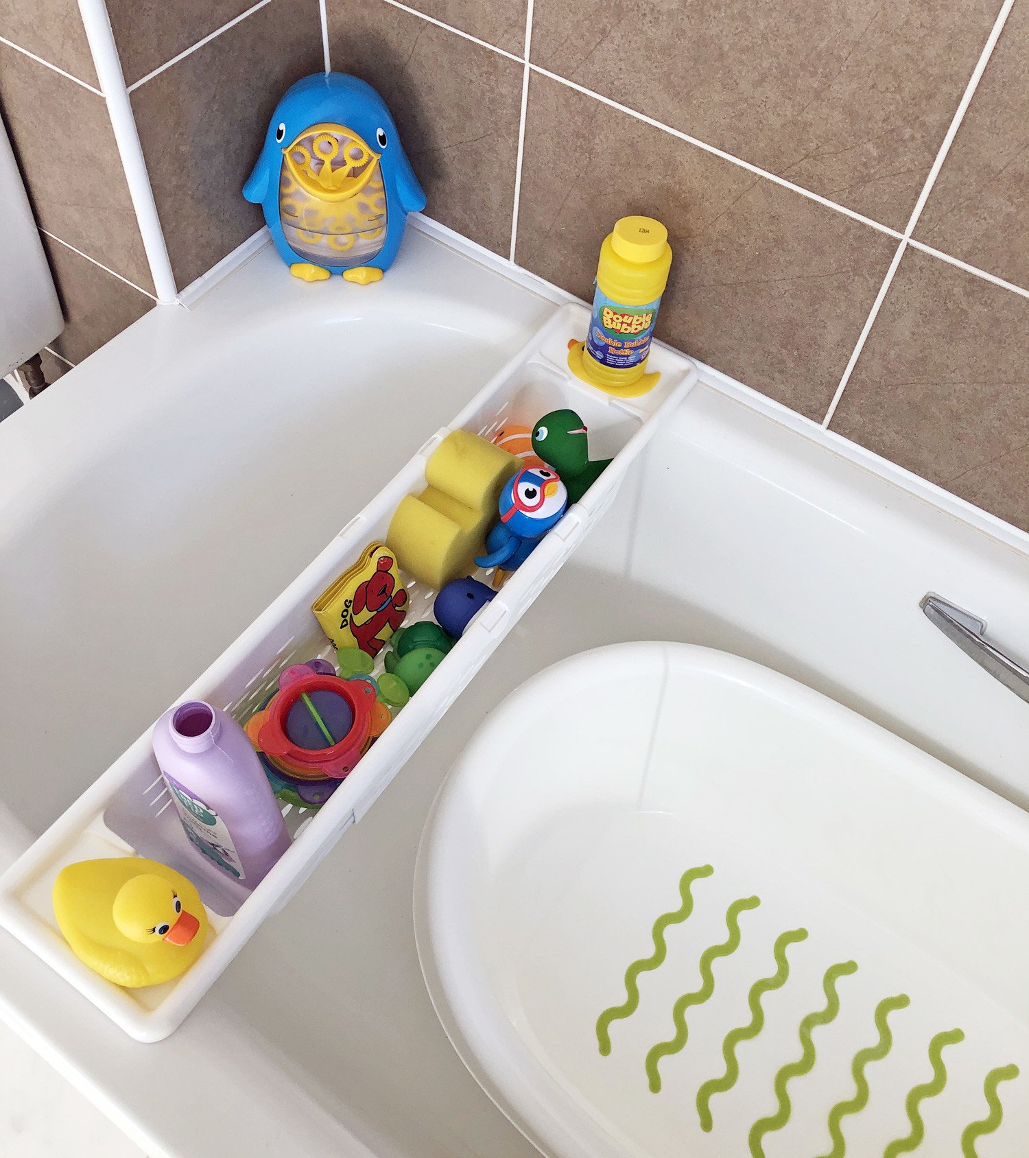 plastic bath caddy for storing toddler's toys
