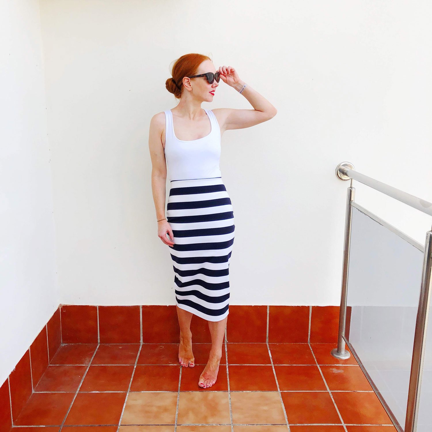 stripe midi skirt summer outfit