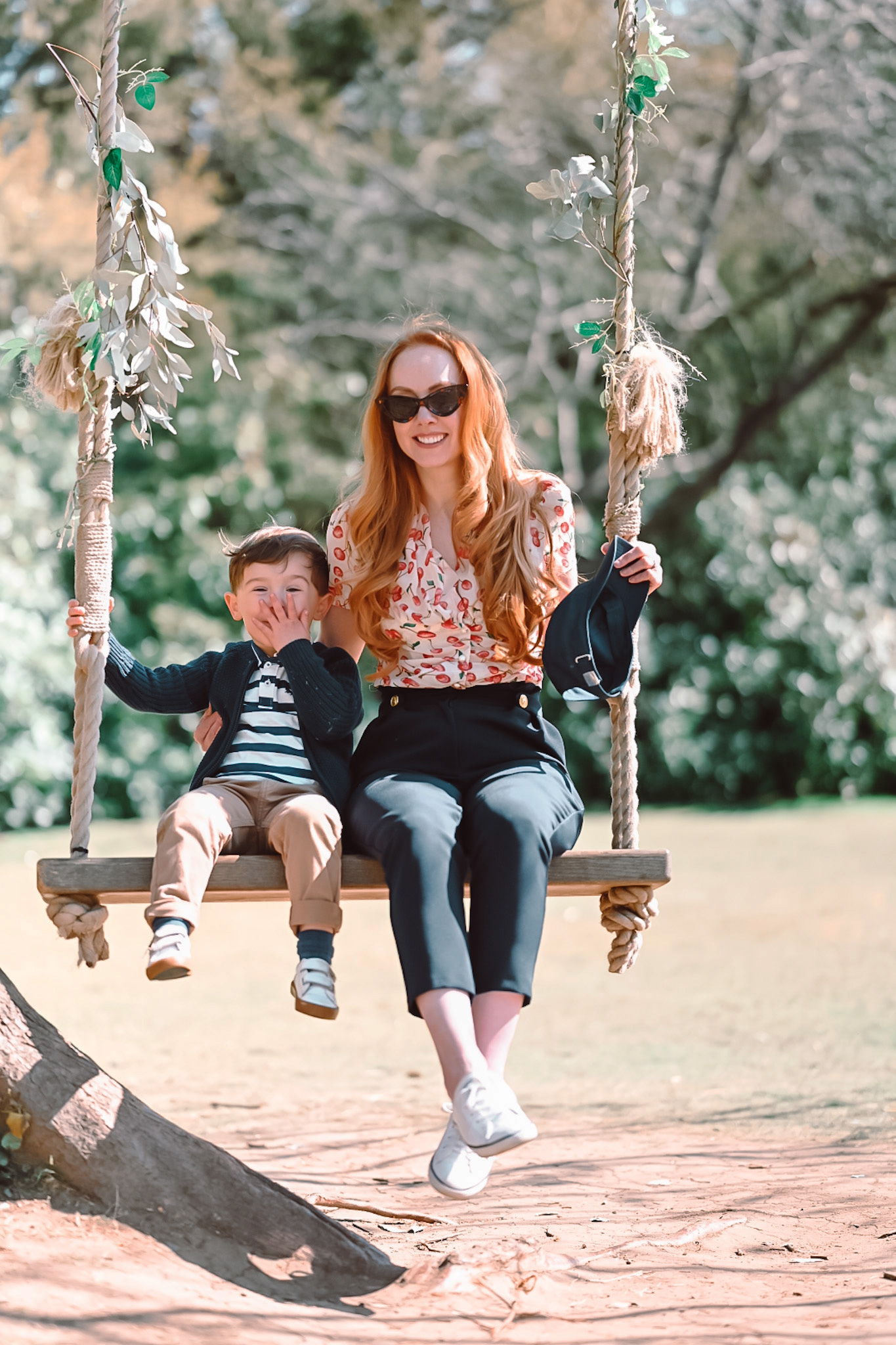 Max and Amber on a tree swing, April 2021