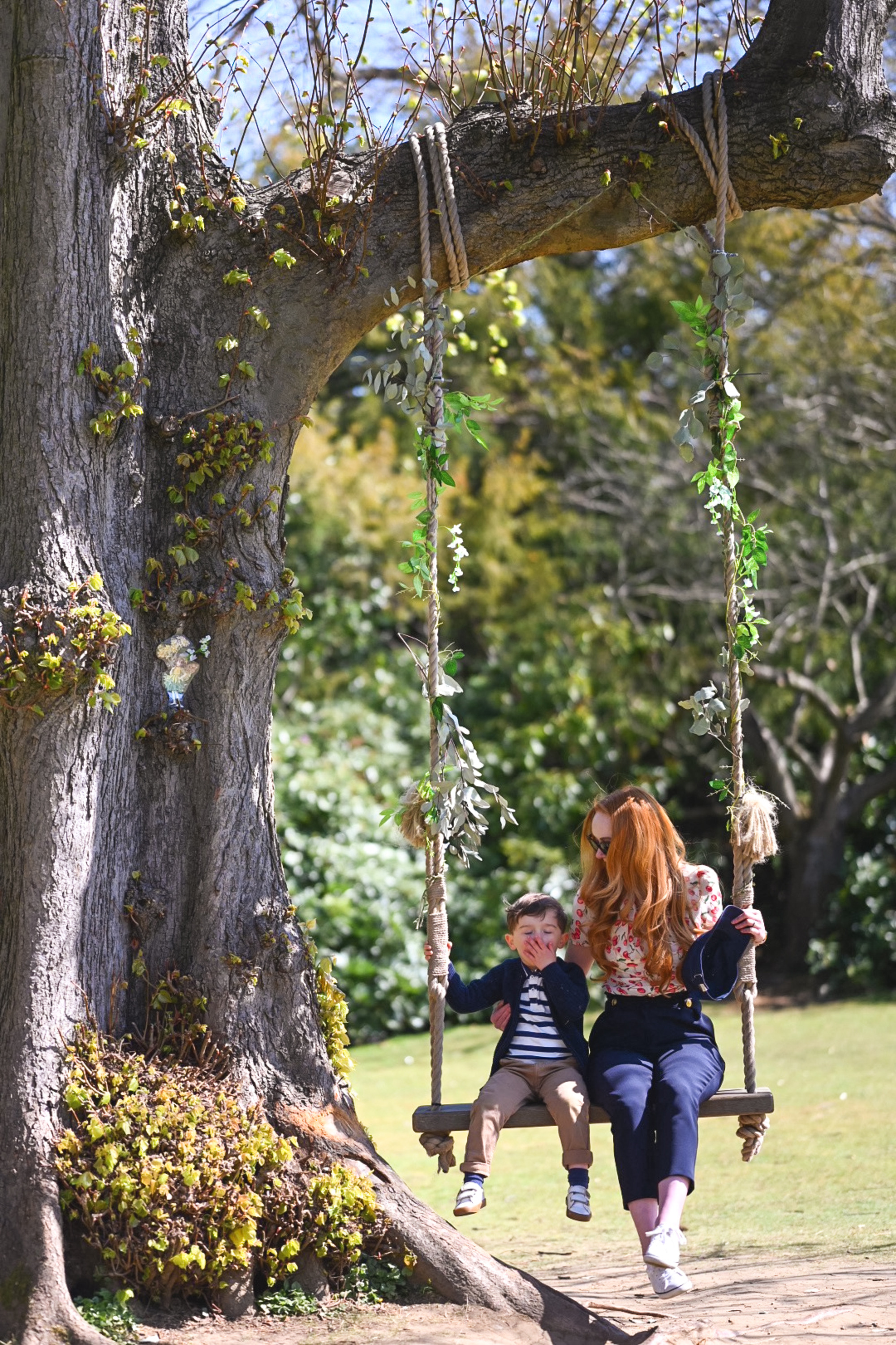 Amber and Max on a tree swing, Spring 2021