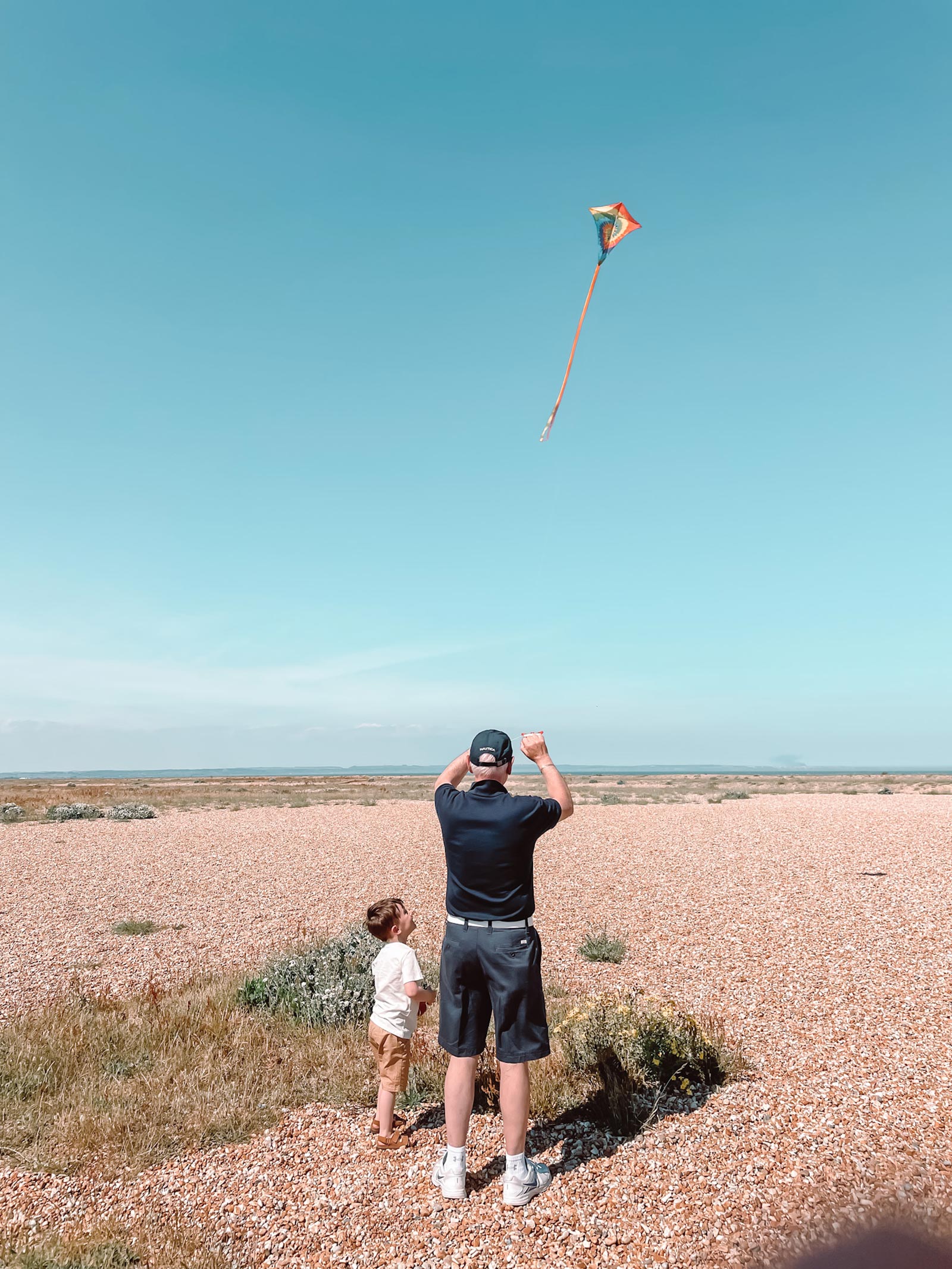 flying a kite on Dungeness beach