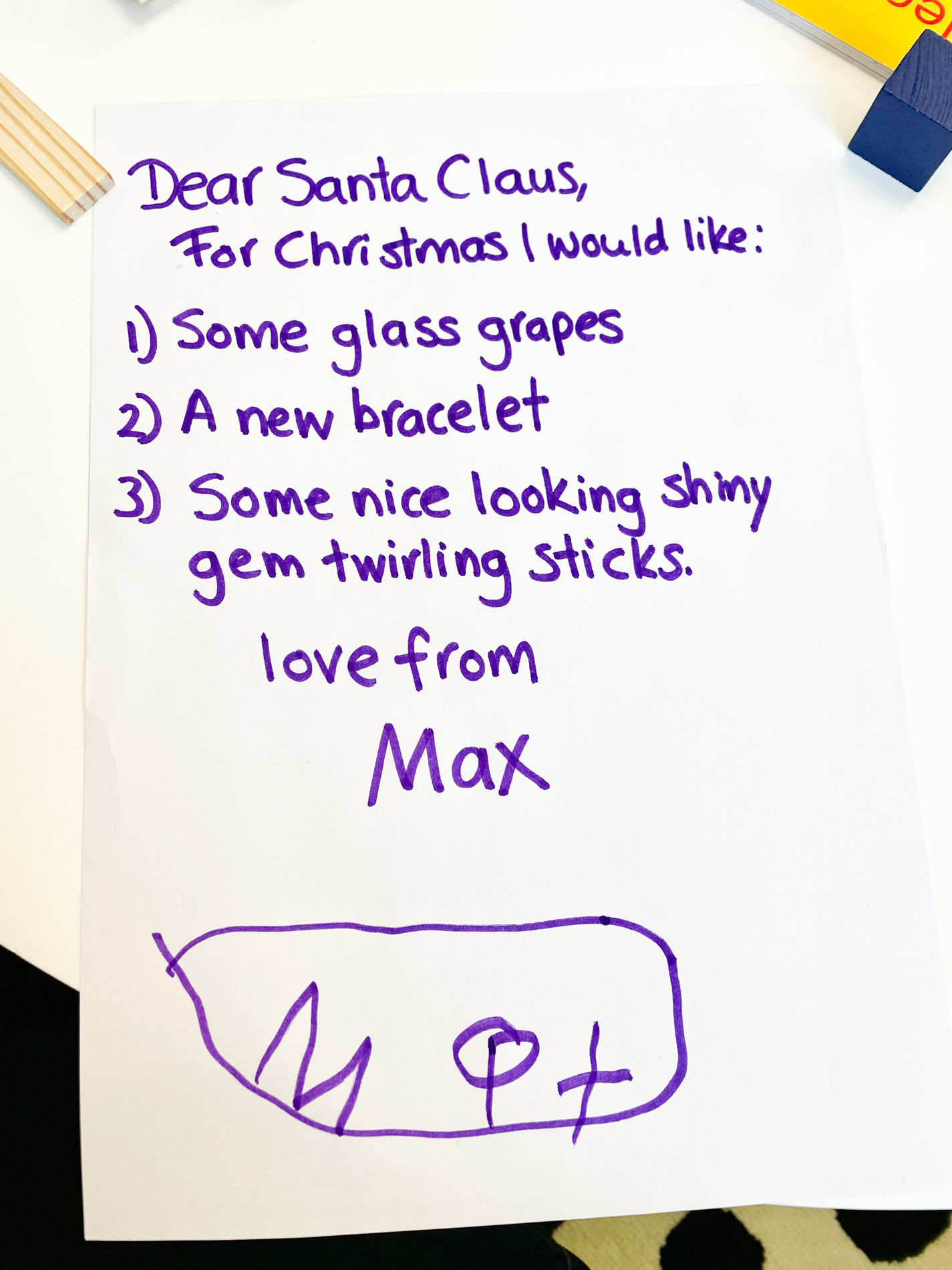 Max's letter to Santa, 2021